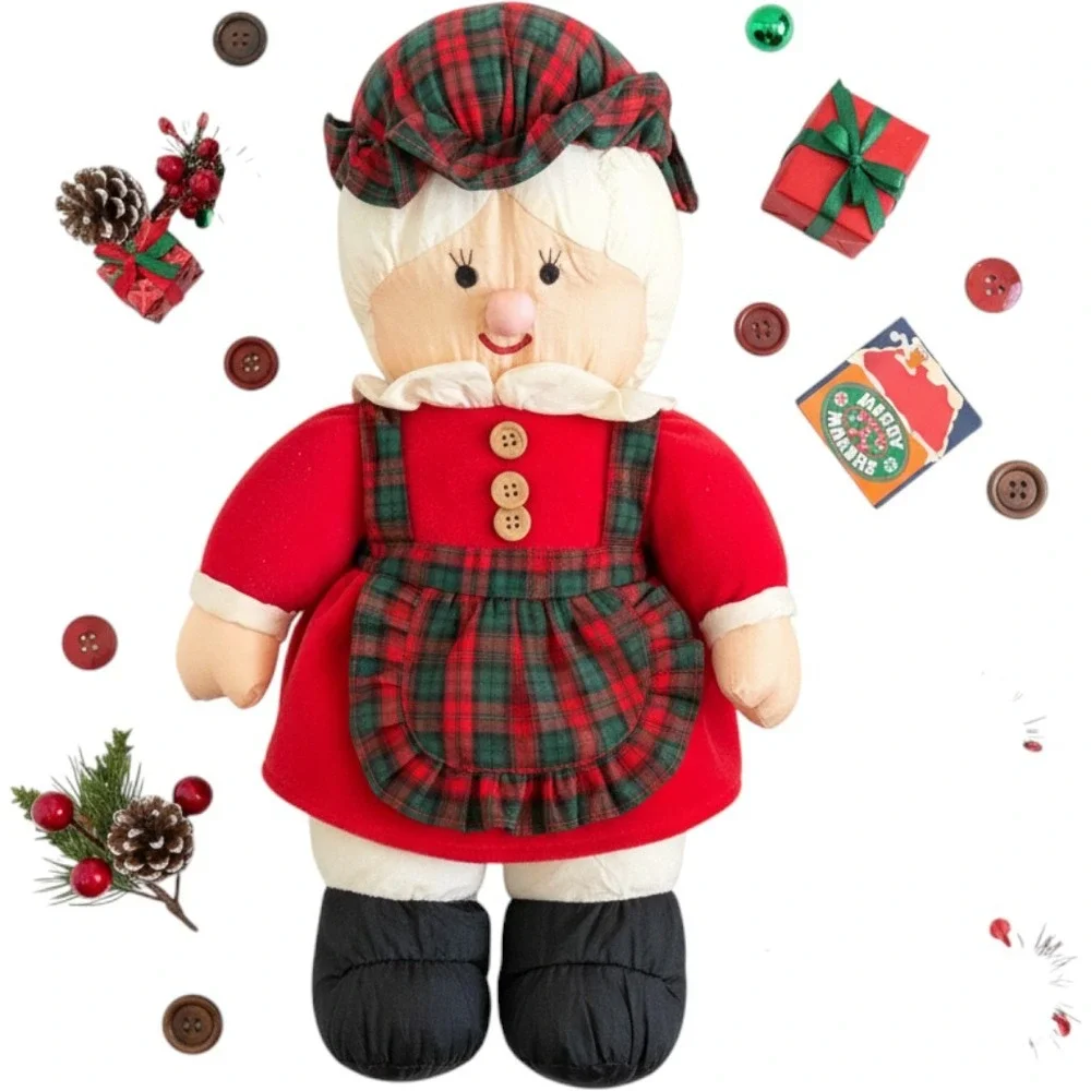Vintage 1994 Gibson Greetings Mrs Claus Plush Doll Christmas Plaid Apron Doll